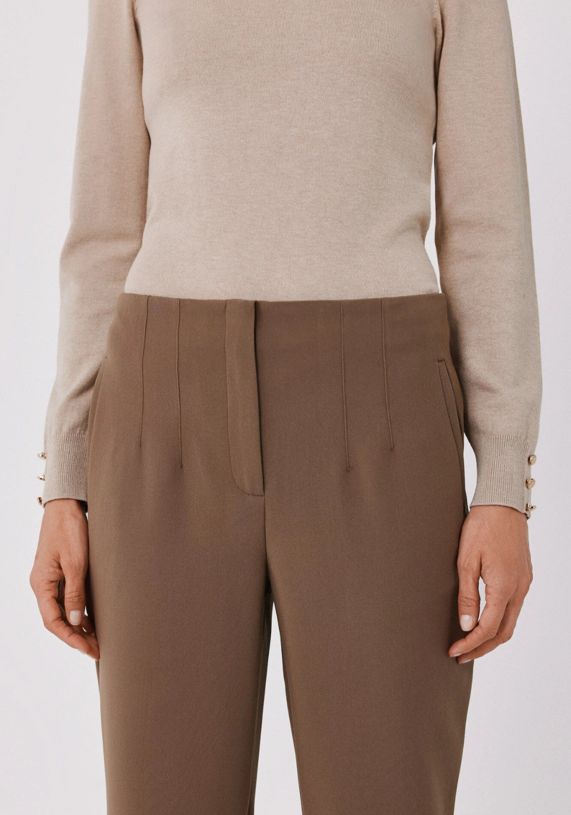 Tailored Slim Fit Trousers - Beige