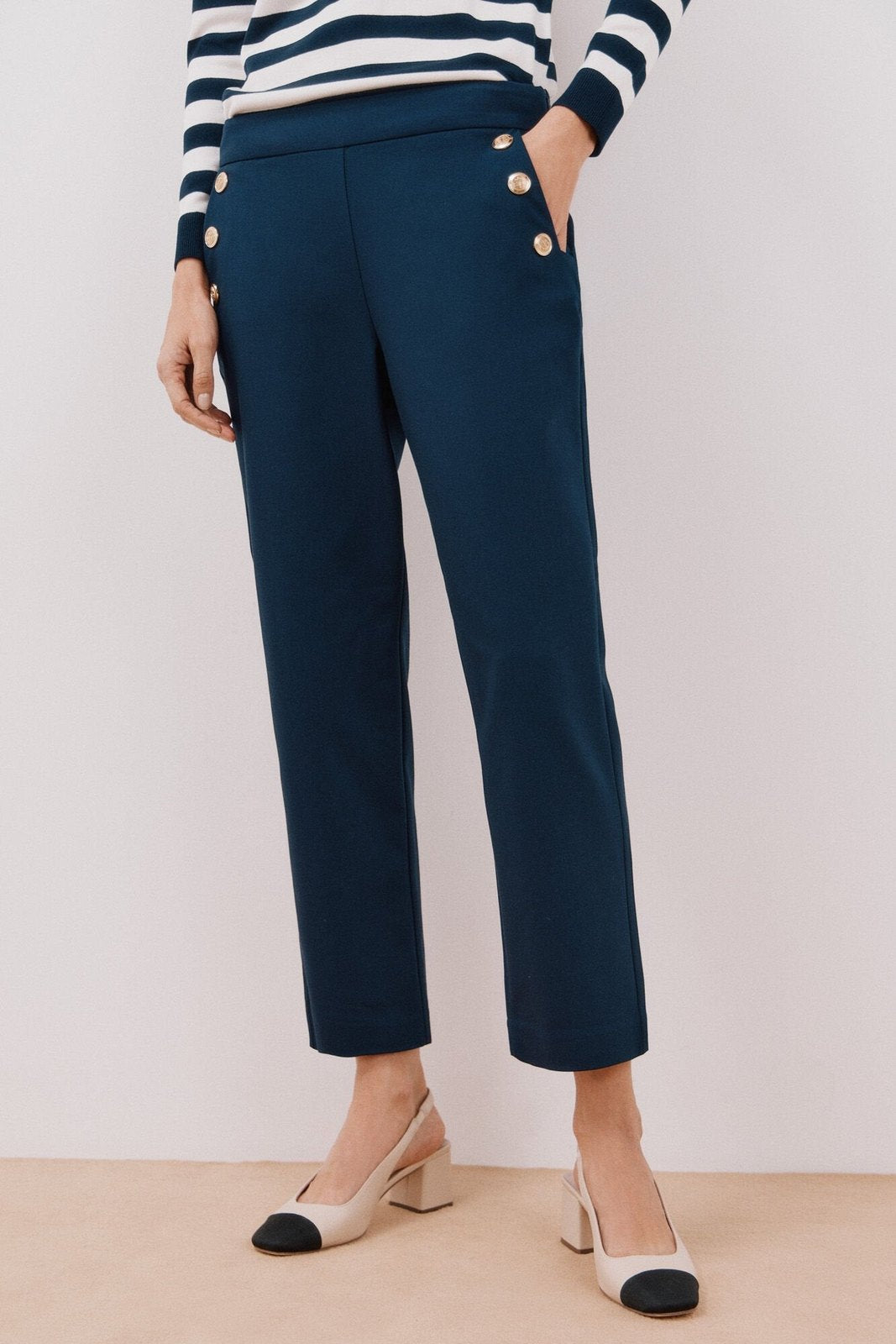 Cortefiel Button trousers - Navy 1 Shaws Department Stores