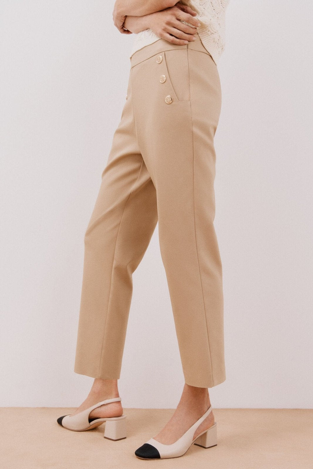 Cortefiel Button trousers - Beige 2 Shaws Department Stores
