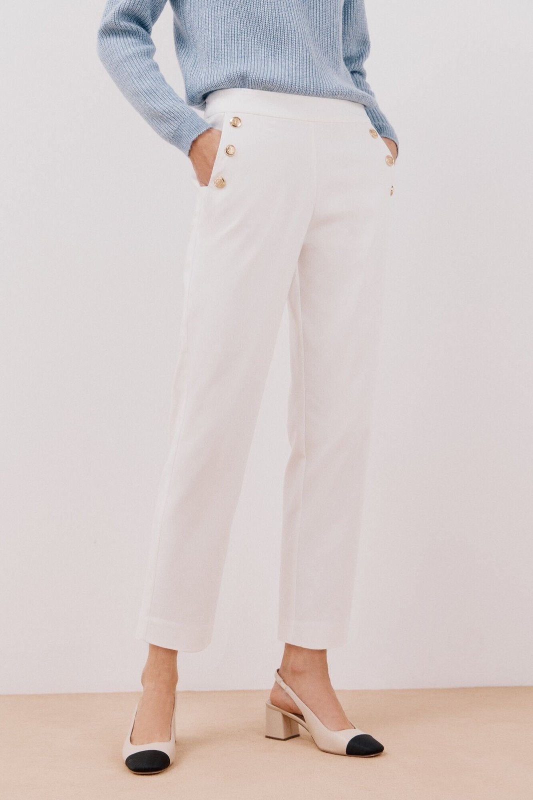 Cortefiel Button trousers - Ivory 1 Shaws Department Stores