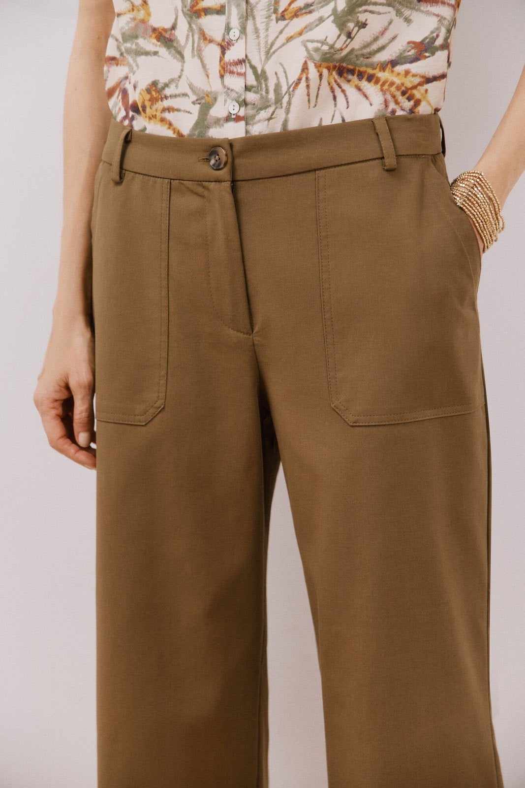 Cortefiel Trousers With Front Pockets - Light Khaki 5 Shaws Department Stores