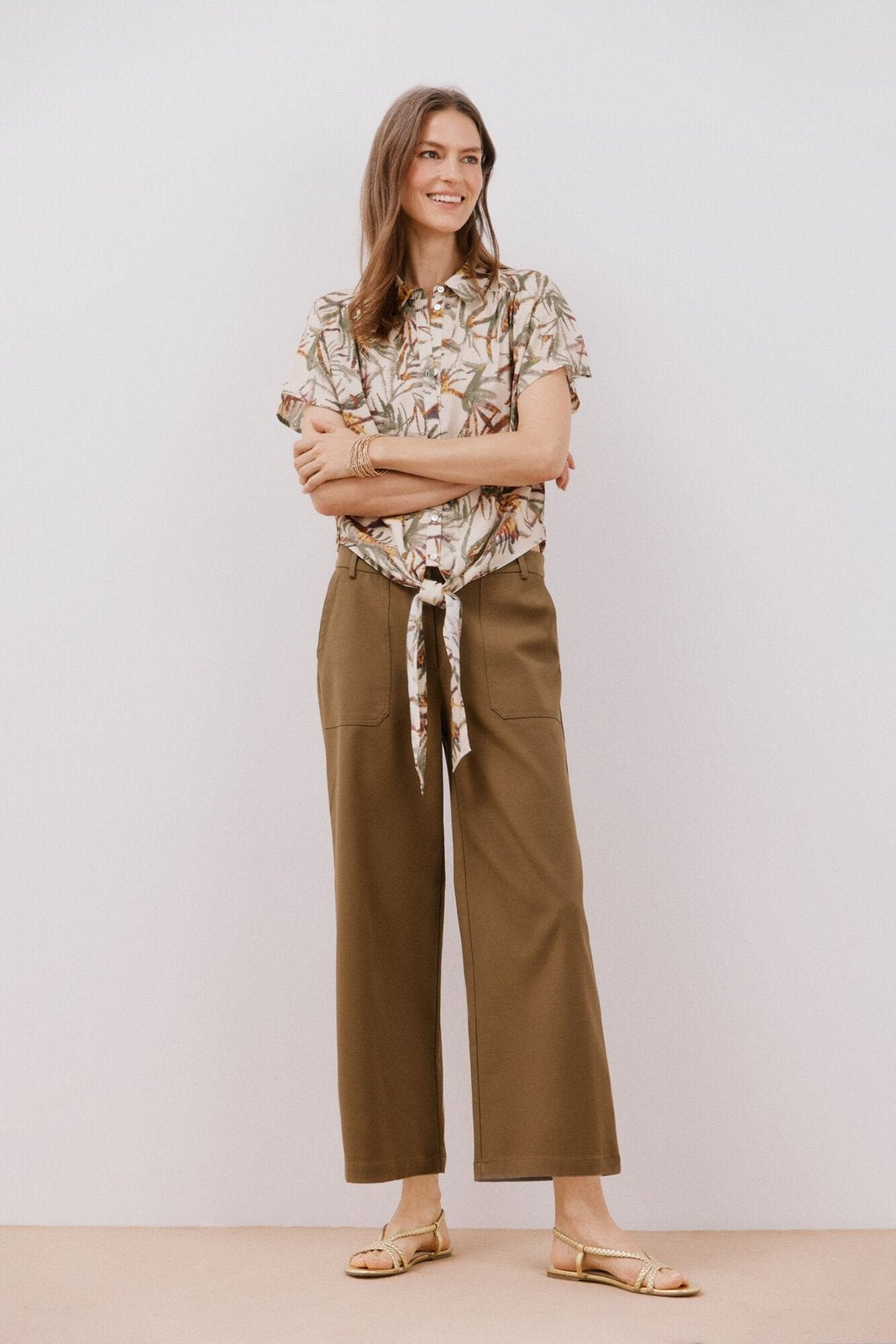 Cortefiel Trousers With Front Pockets - Light Khaki 7 Shaws Department Stores