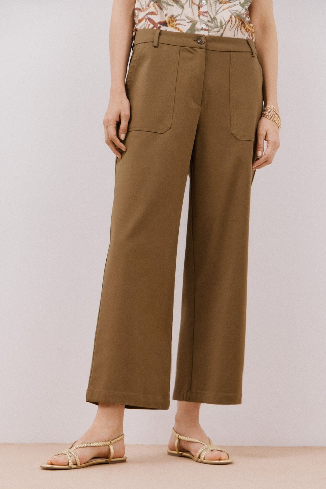 Cortefiel Trousers With Front Pockets - Light Khaki 1 Shaws Department Stores