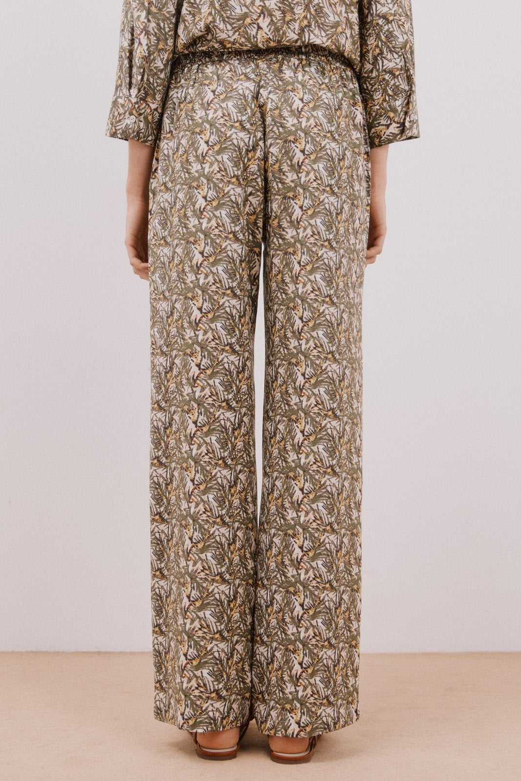 Cortefiel Printed Fluid Trousers - Green Print 10 Shaws Department Stores