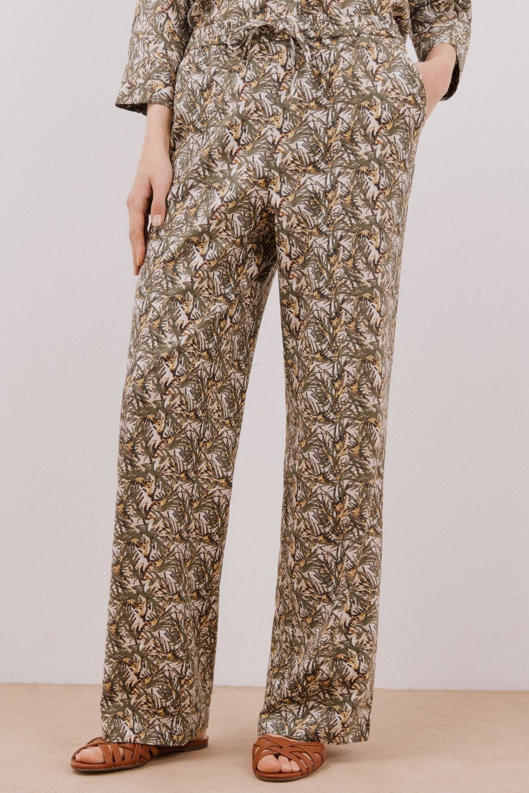Cortefiel Printed Fluid Trousers - Green Print 7 Shaws Department Stores