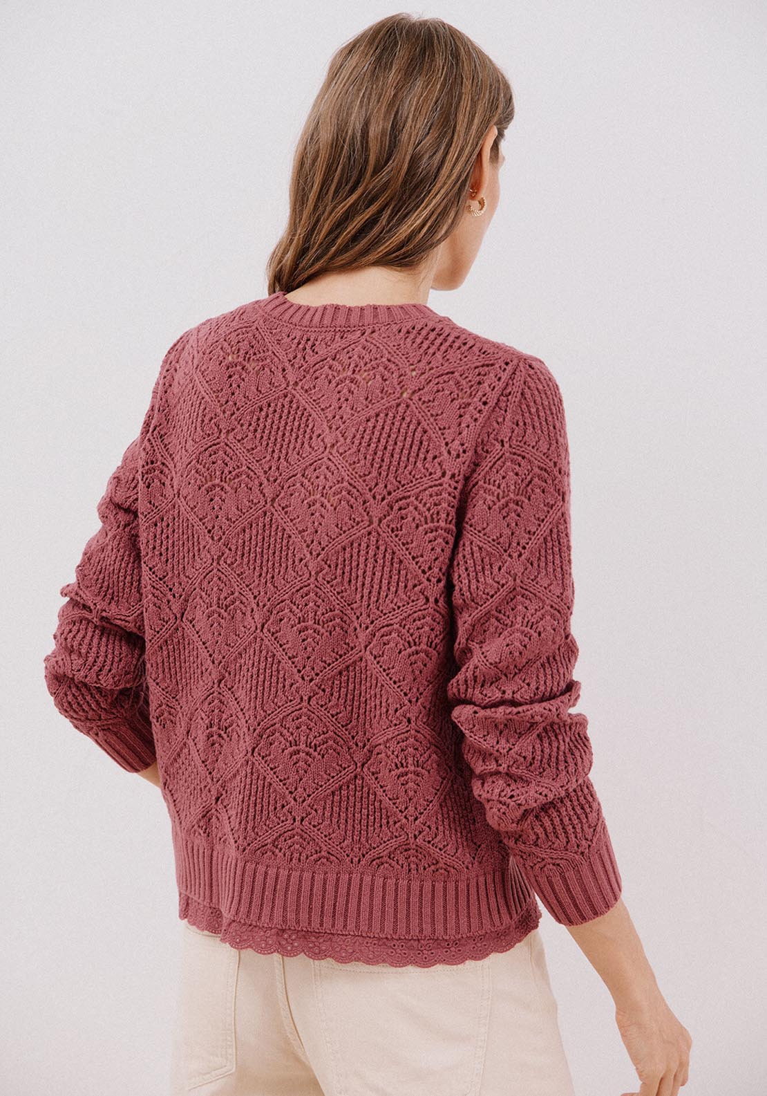 Cortefiel Combined Openwork Sweater - Red 2 Shaws Department Stores