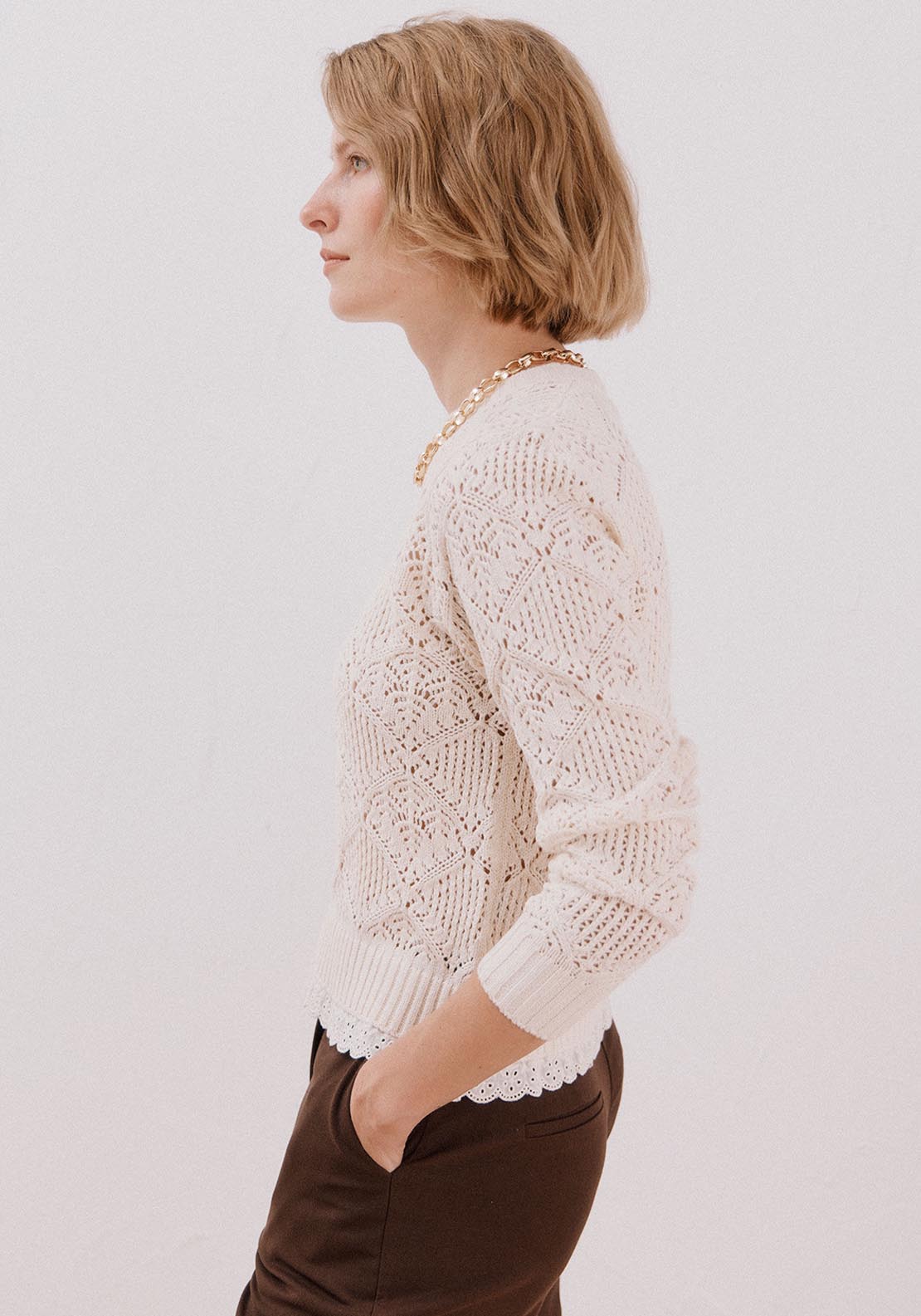 Cortefiel Combined Openwork Sweater - Cream 3 Shaws Department Stores