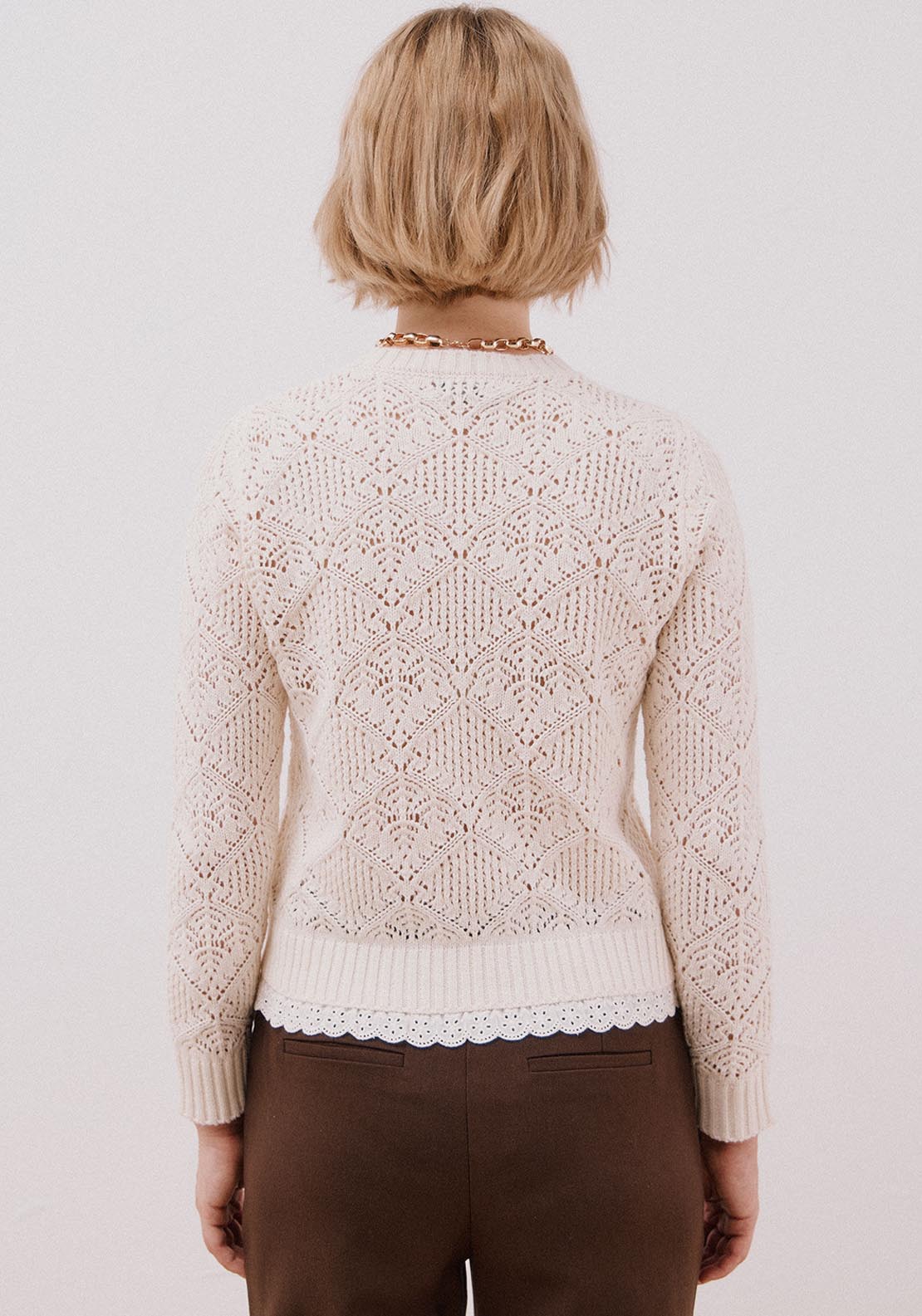 Cortefiel Combined Openwork Sweater - Cream 2 Shaws Department Stores