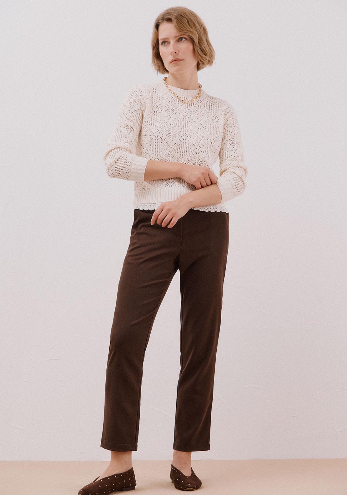 Cortefiel Combined Openwork Sweater - Cream 5 Shaws Department Stores