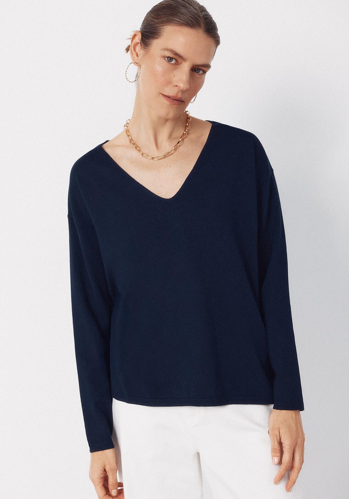 Cortefiel V Neck Striped Jumper - Blue 1 Shaws Department Stores
