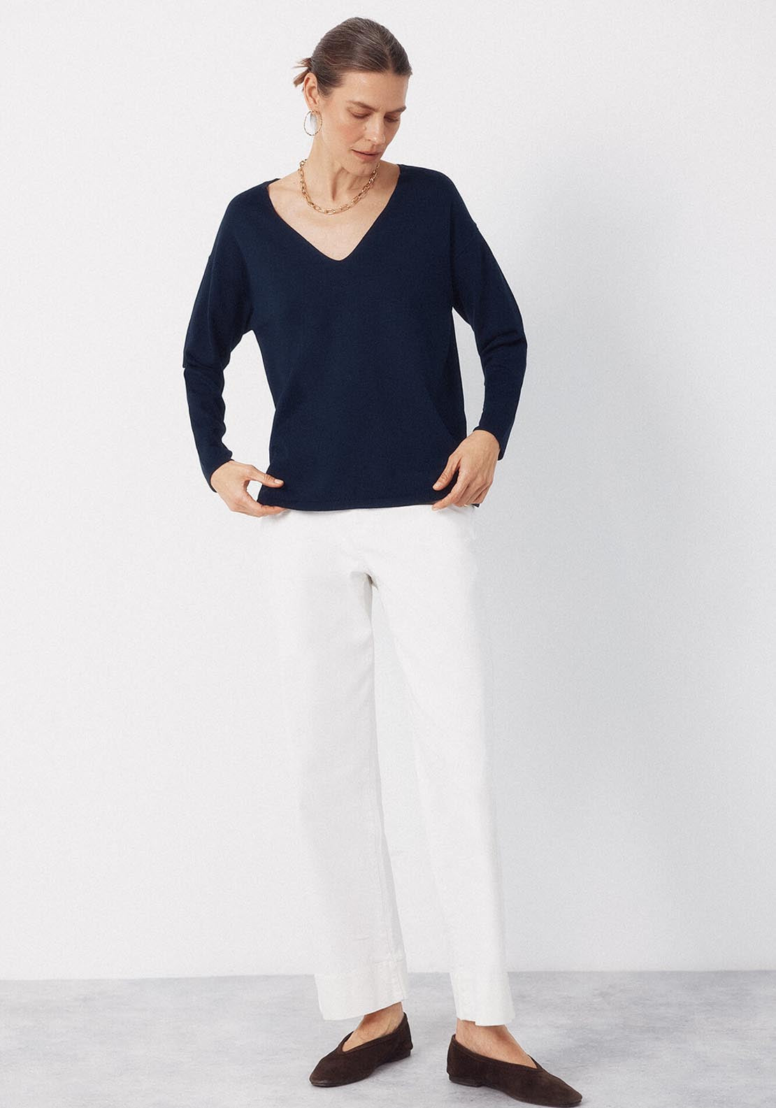 Cortefiel V Neck Striped Jumper - Blue 5 Shaws Department Stores
