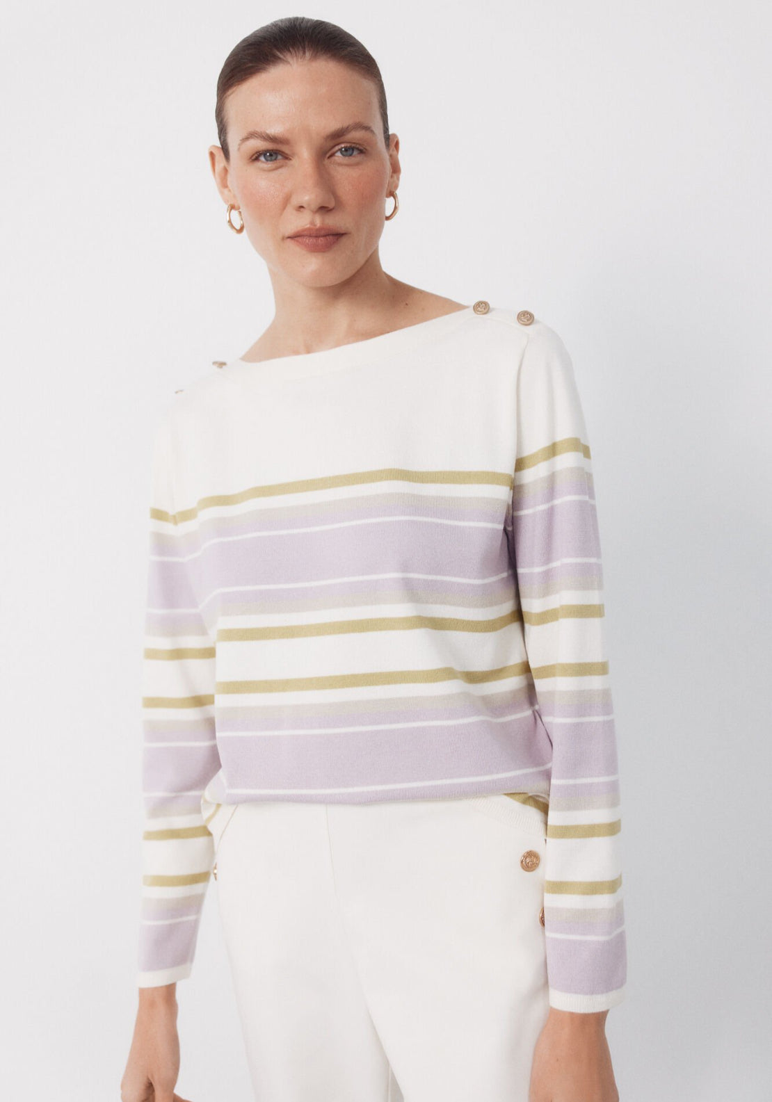 Cortefiel Striped Button Jumper - Purple 1 Shaws Department Stores