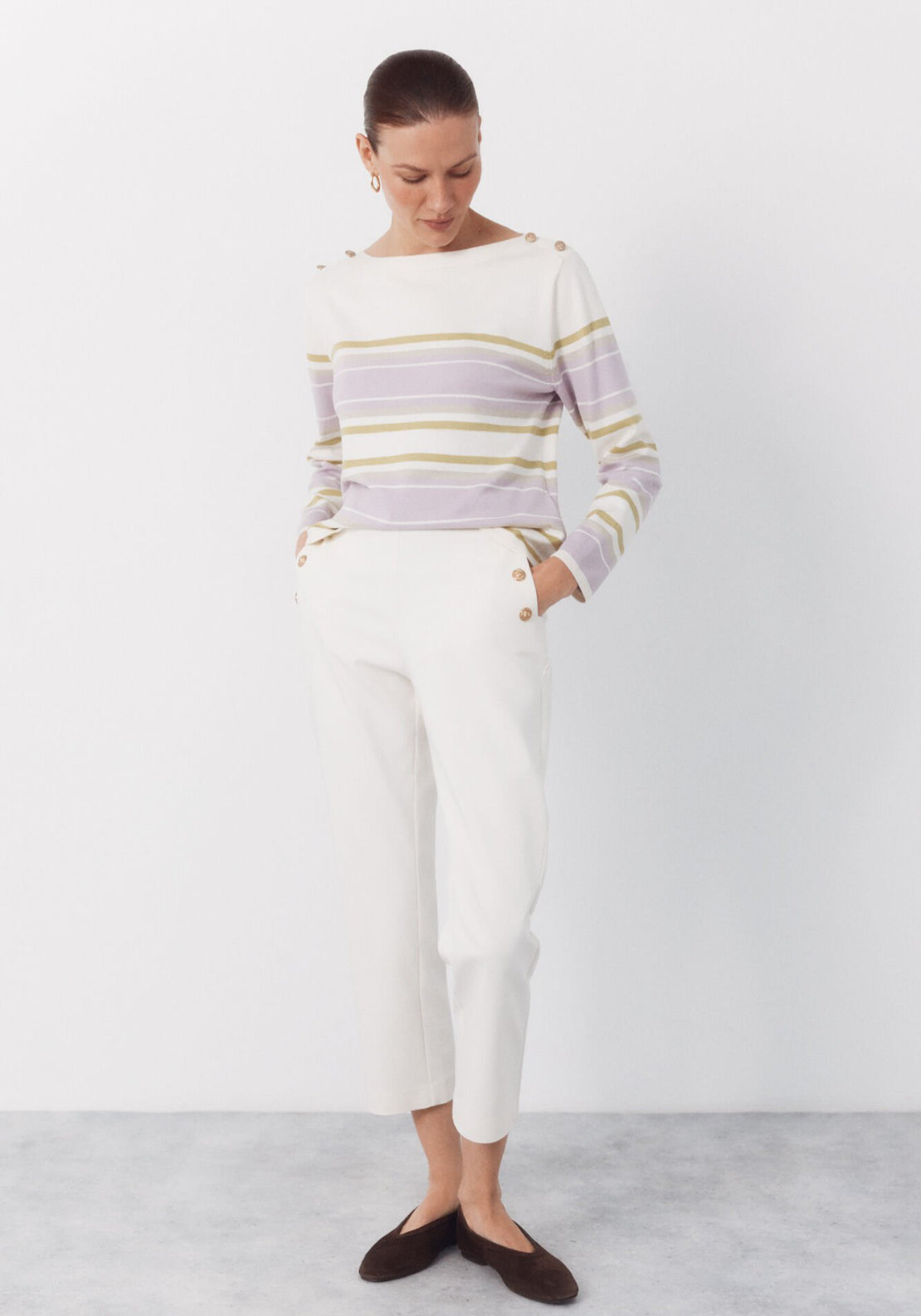 Cortefiel Striped Button Jumper - Purple 4 Shaws Department Stores
