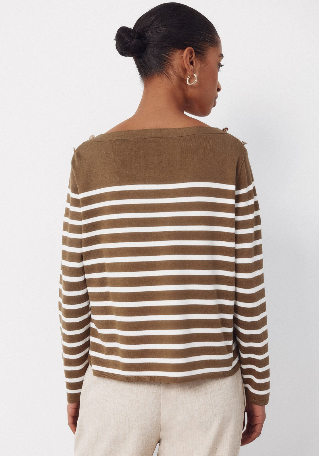 Cortefiel Striped Button Jumper - Beige 2 Shaws Department Stores