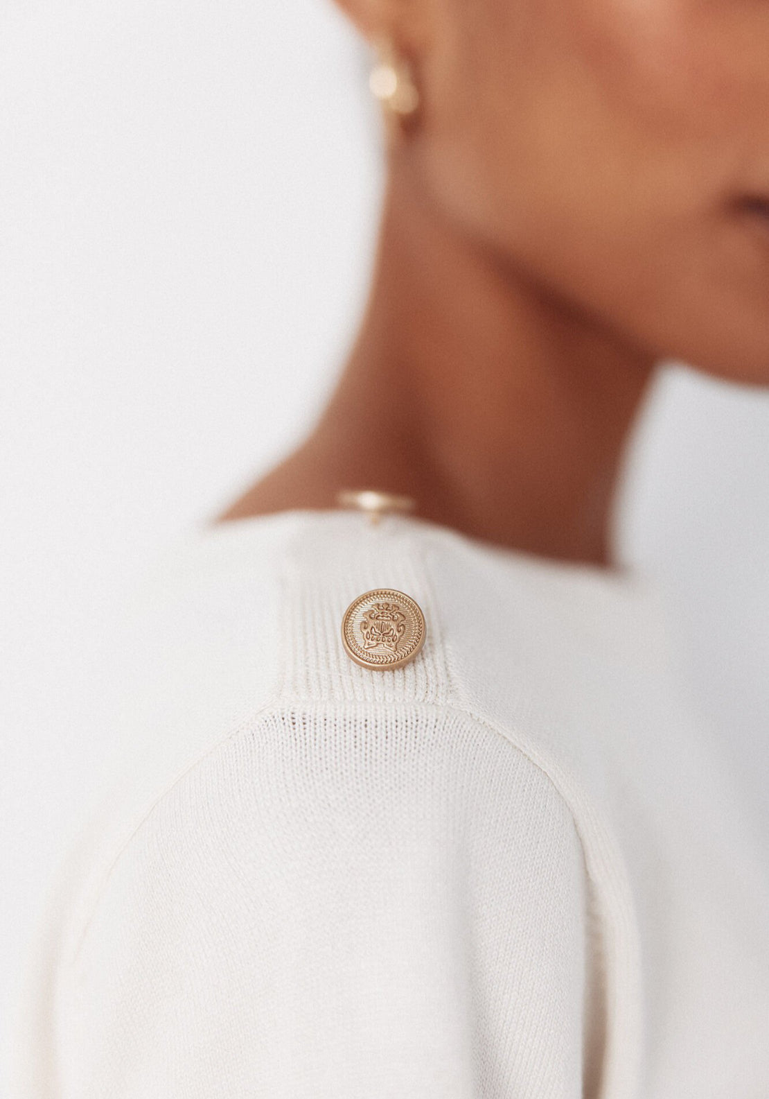 Cortefiel Striped Button Jumper - Cream 3 Shaws Department Stores
