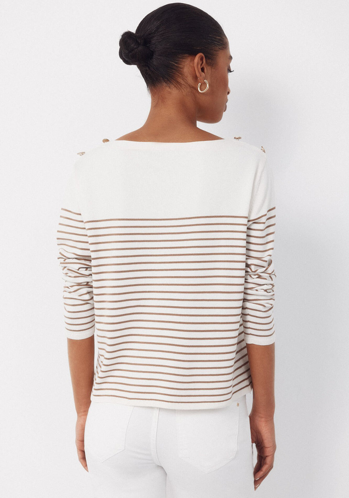Cortefiel Striped Button Jumper - Cream 2 Shaws Department Stores