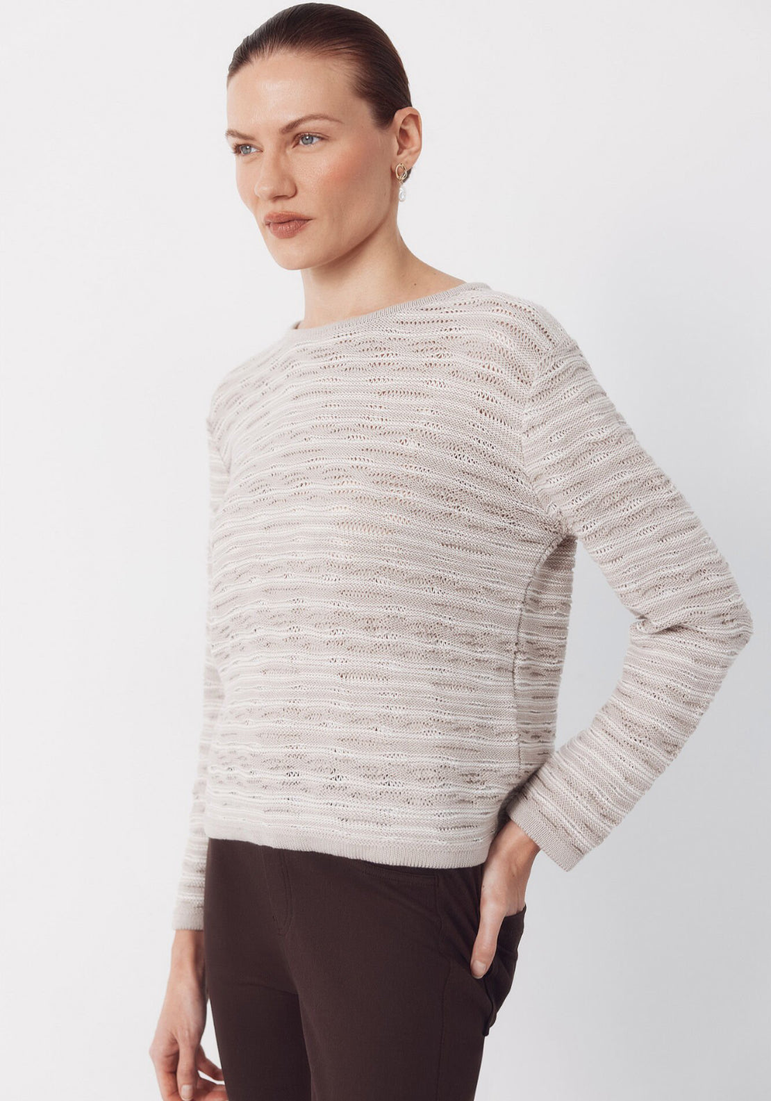 Cortefiel Jersey Knit Textured Jumper - Beige 3 Shaws Department Stores