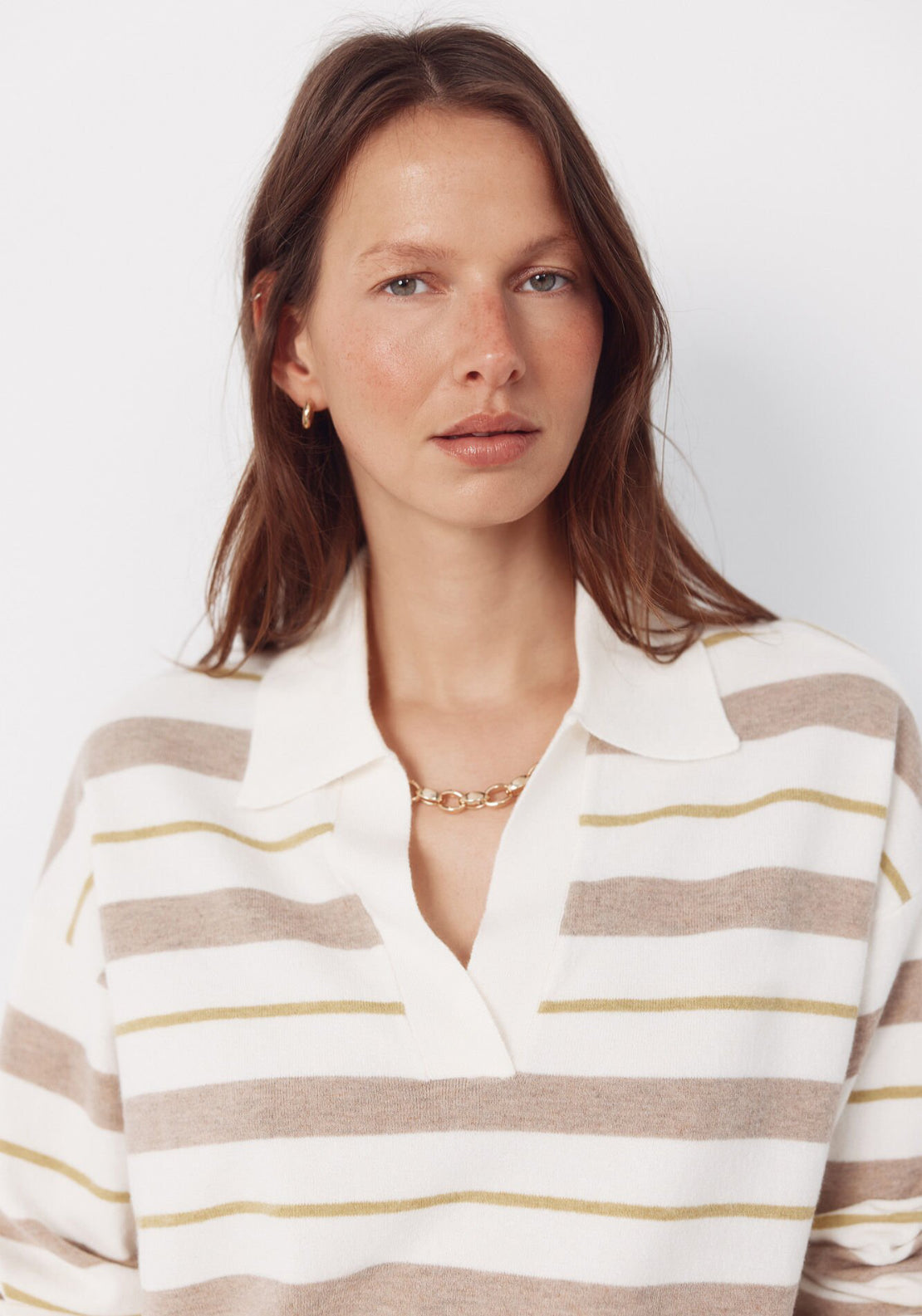 Cortefiel Striped Polo Jumper - Cream 4 Shaws Department Stores