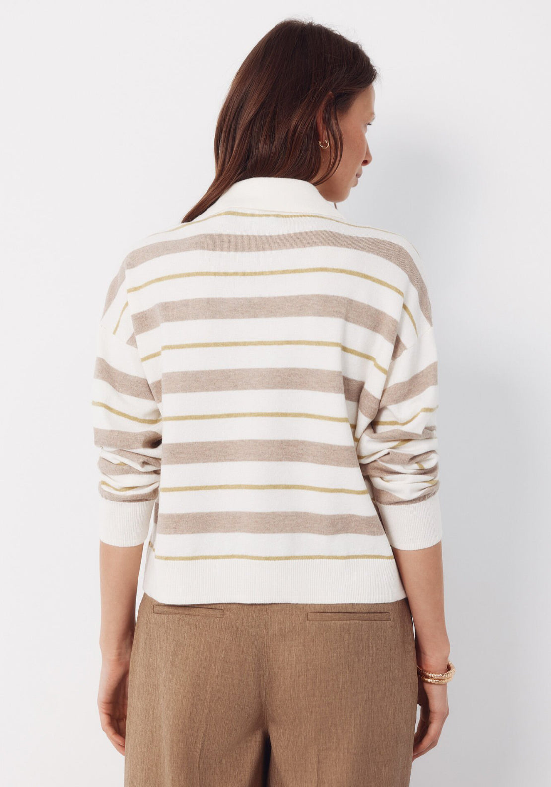 Cortefiel Striped Polo Jumper - Cream 2 Shaws Department Stores