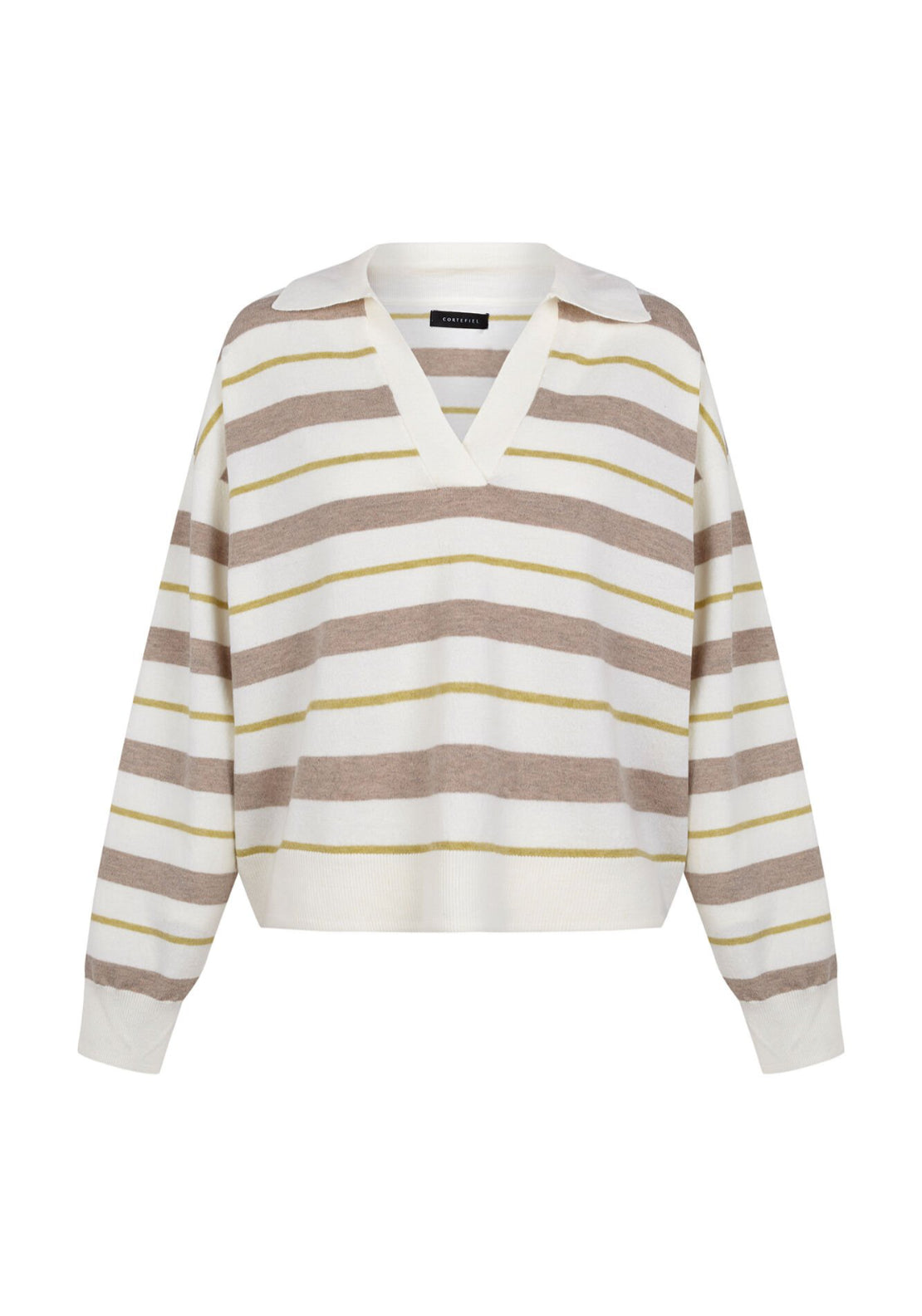 Cortefiel Striped Polo Jumper - Cream 6 Shaws Department Stores