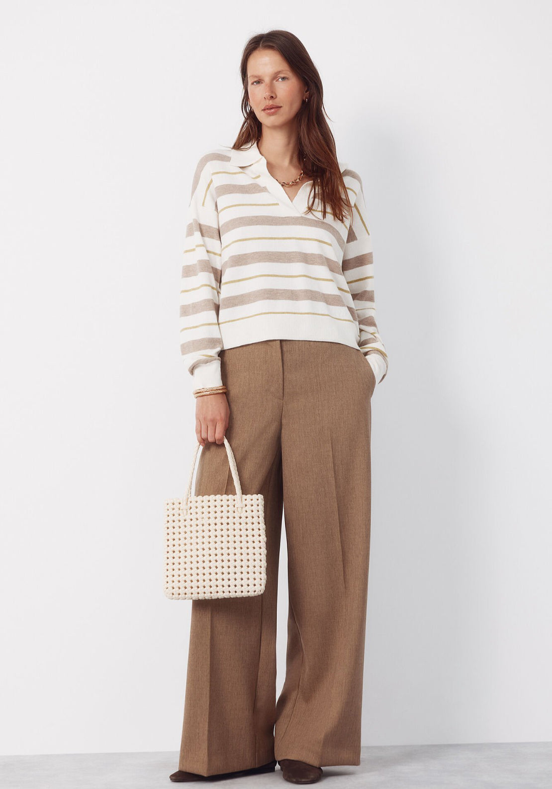 Cortefiel Striped Polo Jumper - Cream 5 Shaws Department Stores