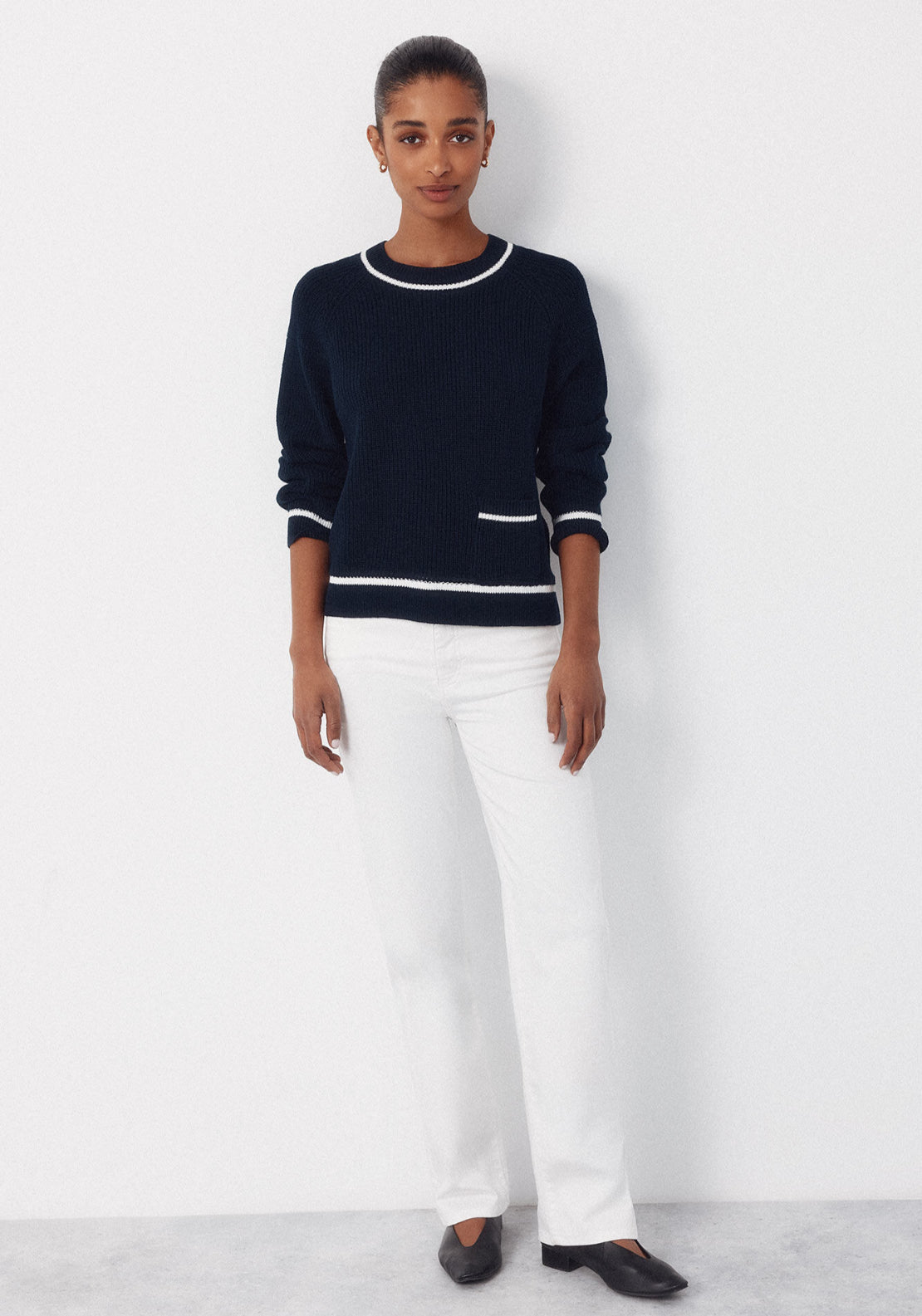 Cortefiel Contrast Combination Jumper - Navy 7 Shaws Department Stores
