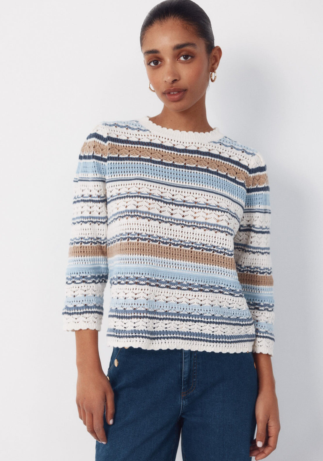 Cortefiel Multicoloured Striped Cotton Jumper - Blue 1 Shaws Department Stores