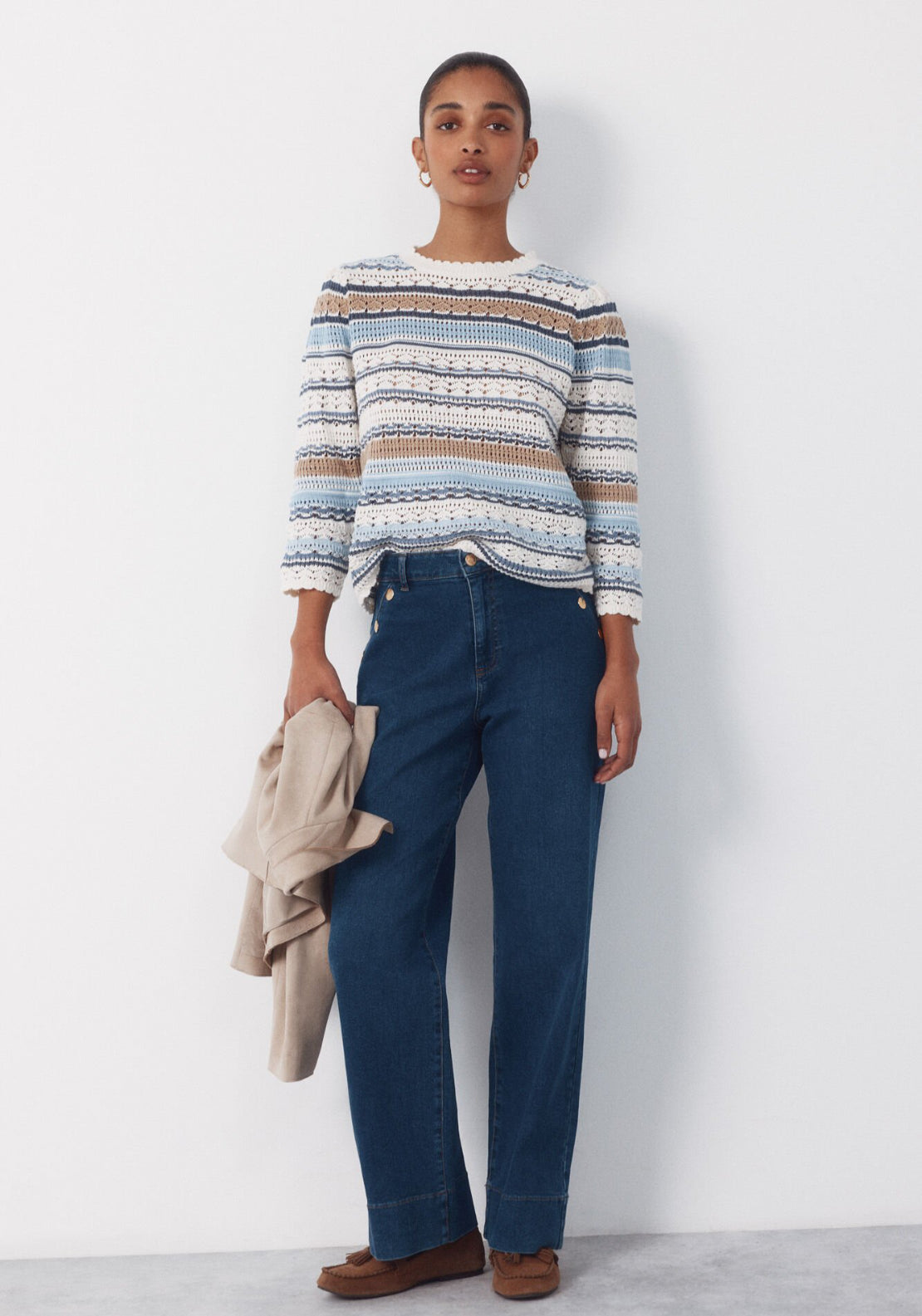 Cortefiel Multicoloured Striped Cotton Jumper - Blue 6 Shaws Department Stores