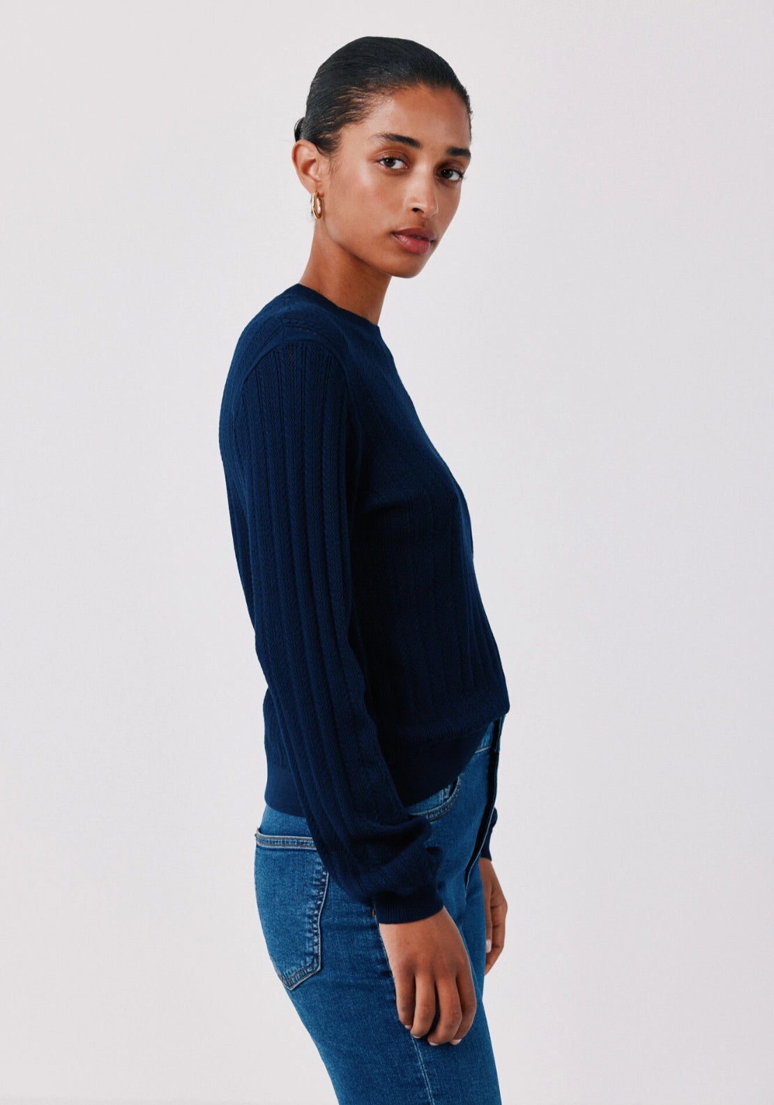 Textured Crew Neck Jumper - Navy