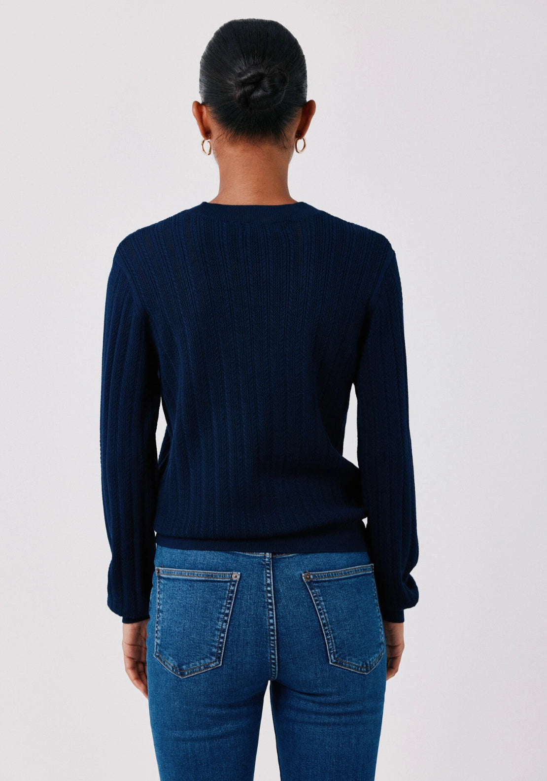Textured Crew Neck Jumper - Navy