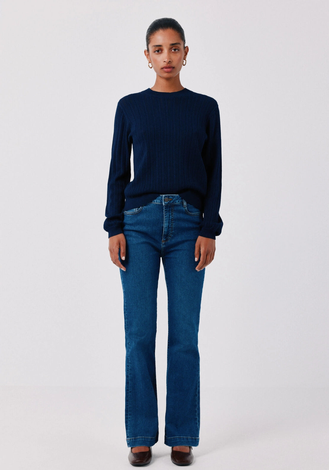 Textured Crew Neck Jumper - Navy