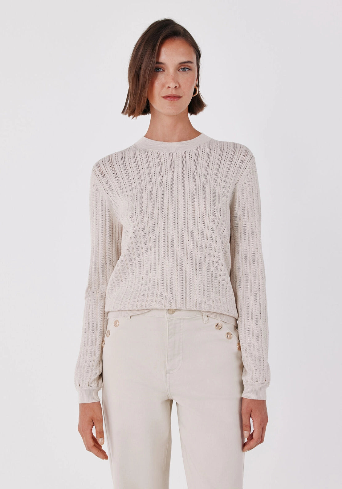 Textured Crew Neck Jumper - Sand