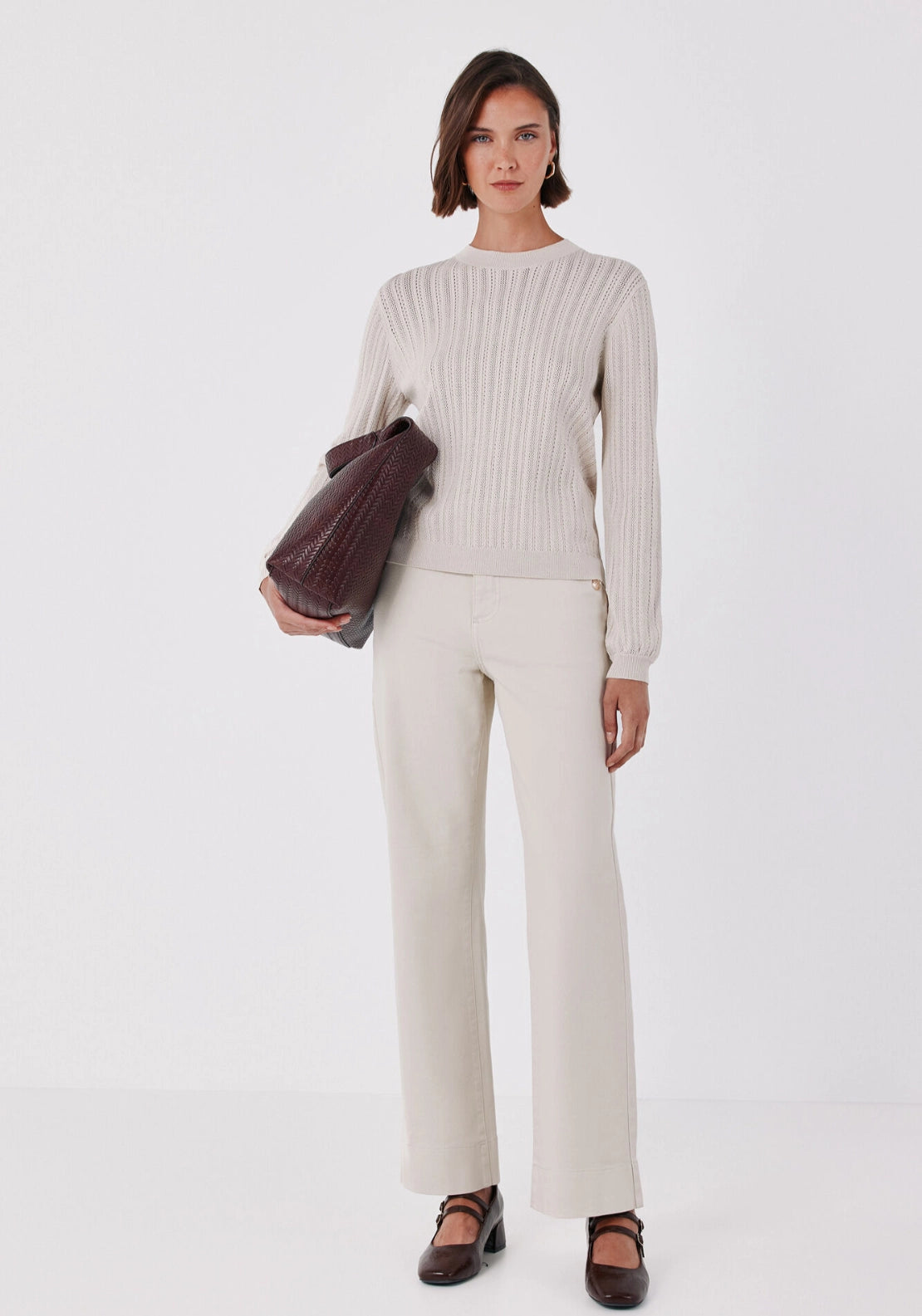 Textured Crew Neck Jumper - Sand