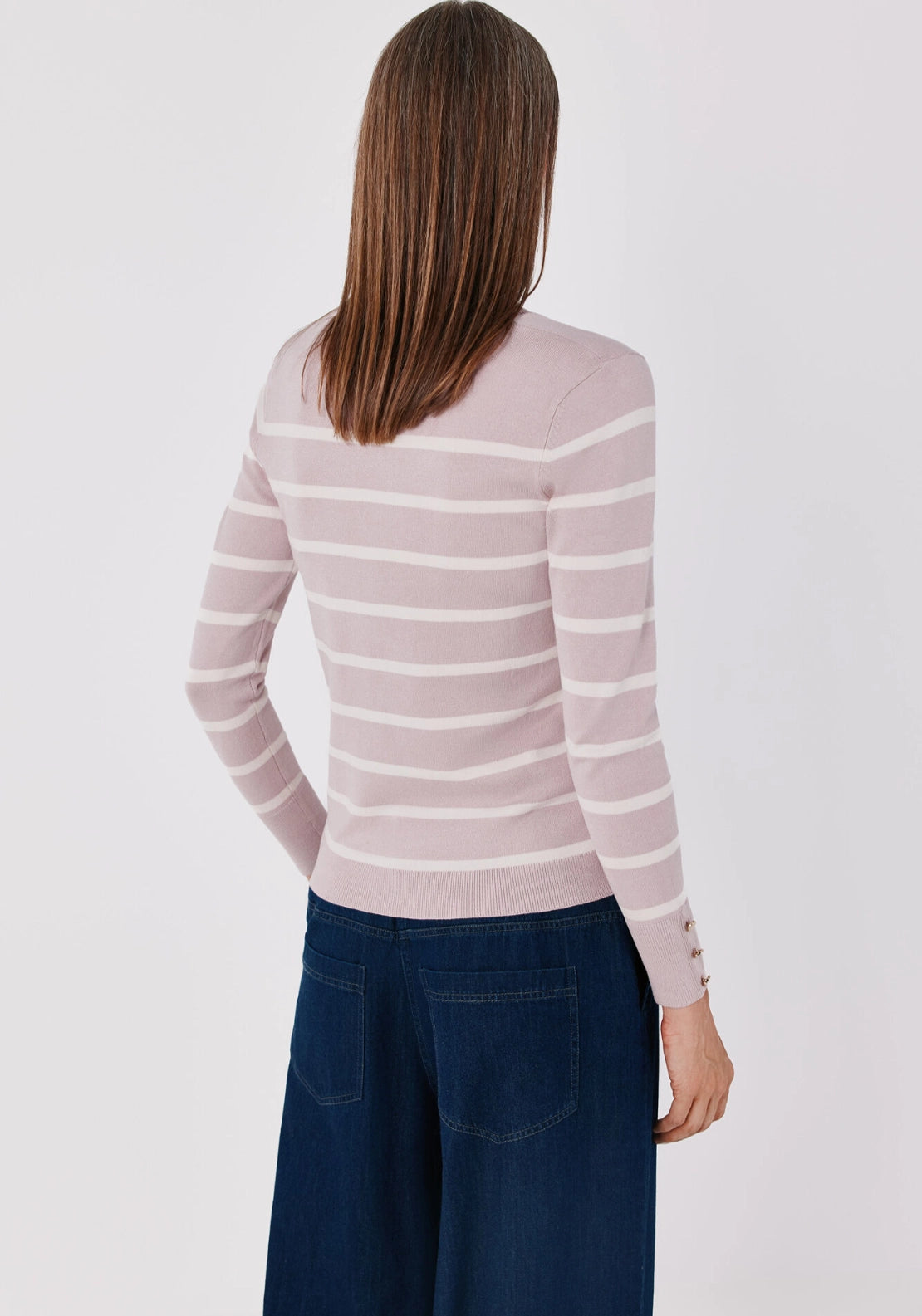 Striped Crew Neck Fine Knit Jumper - Pink