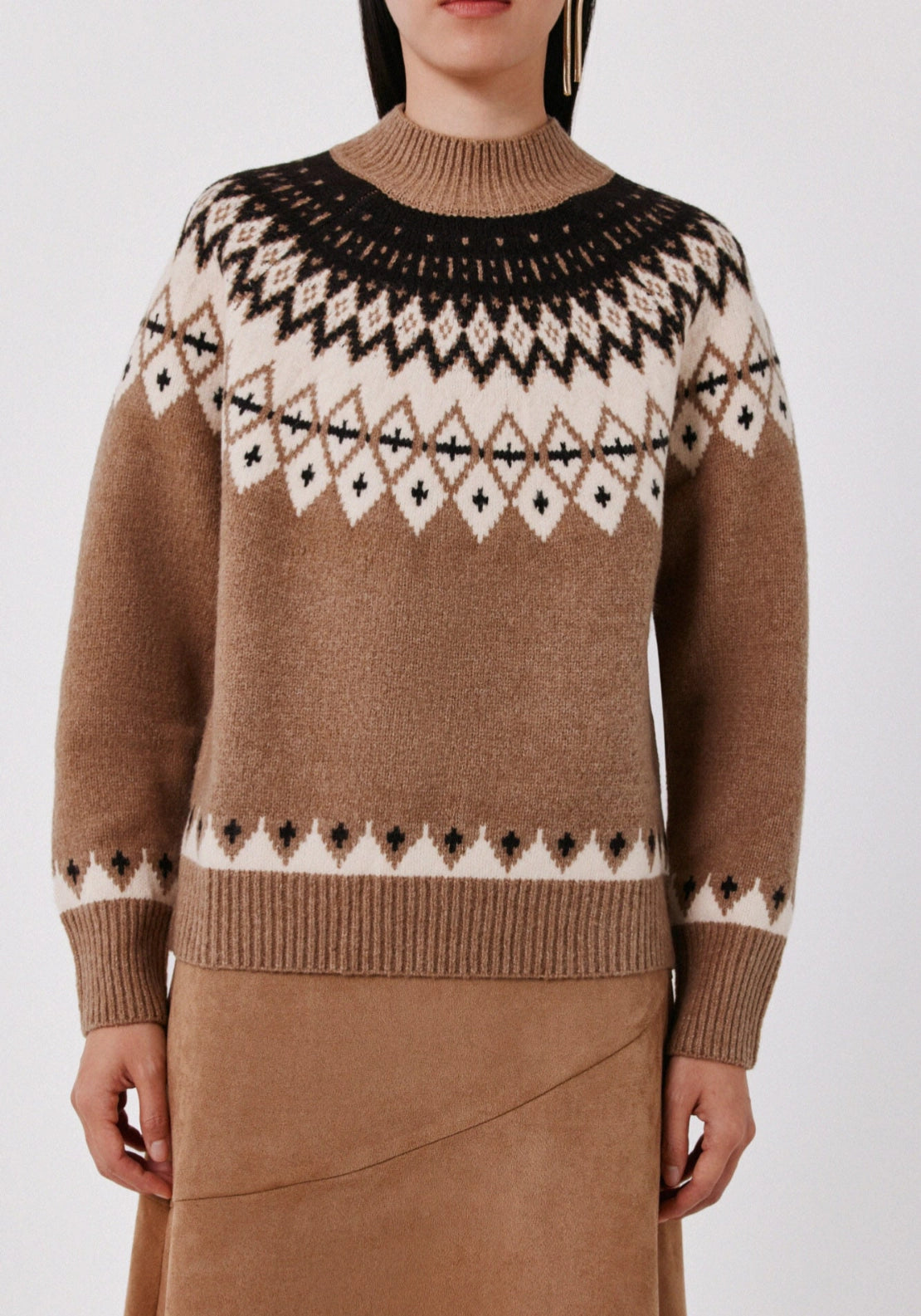 Jacquard Knit Jumper - Beige/camel