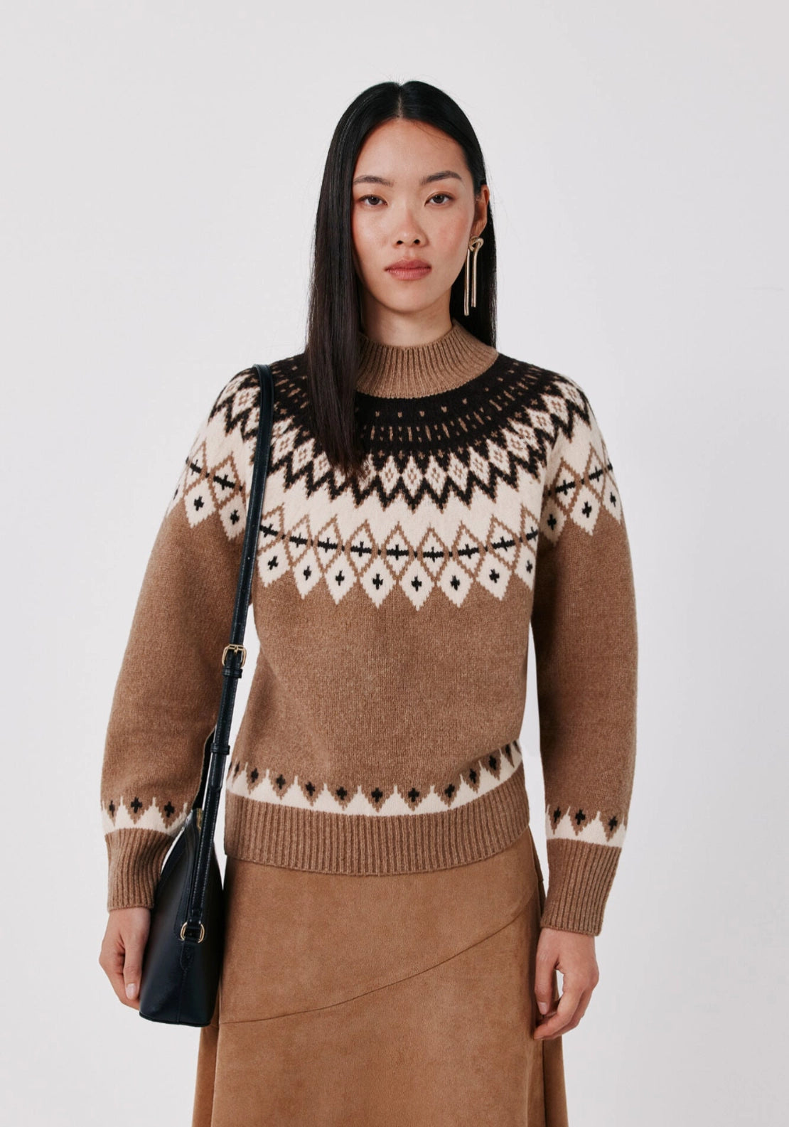 Jacquard Knit Jumper - Beige/camel