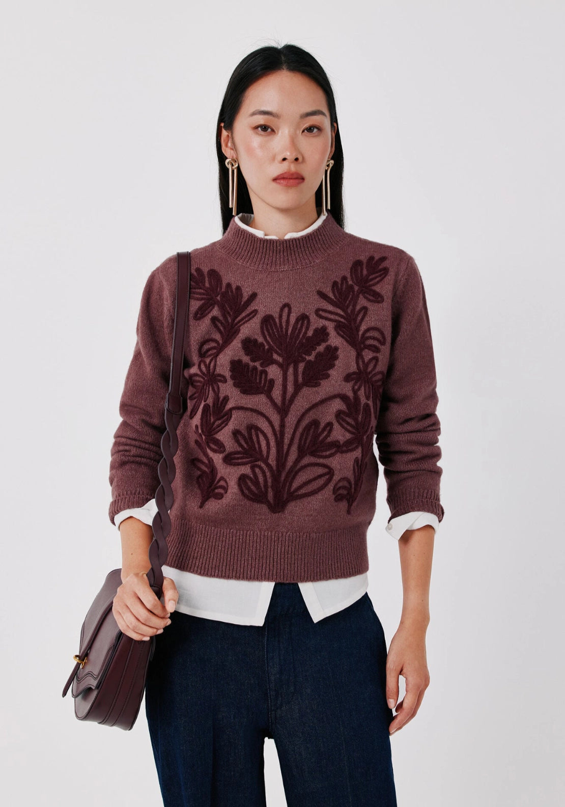 Floral Embroidered Knit Jumper - Purple/lilac