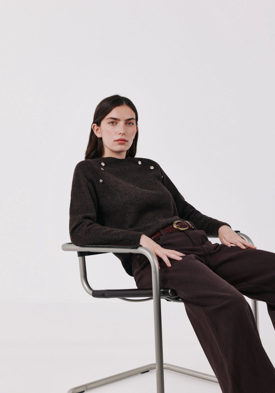 Button Accent Soft Jumper - Dark Brown