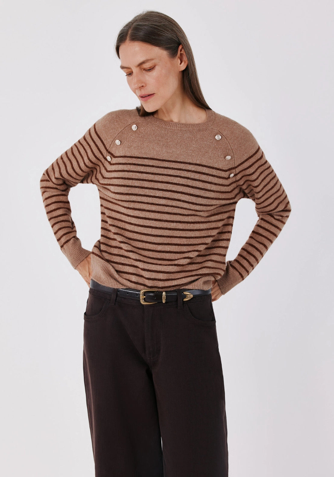 Button Accent Soft Jumper - Tan