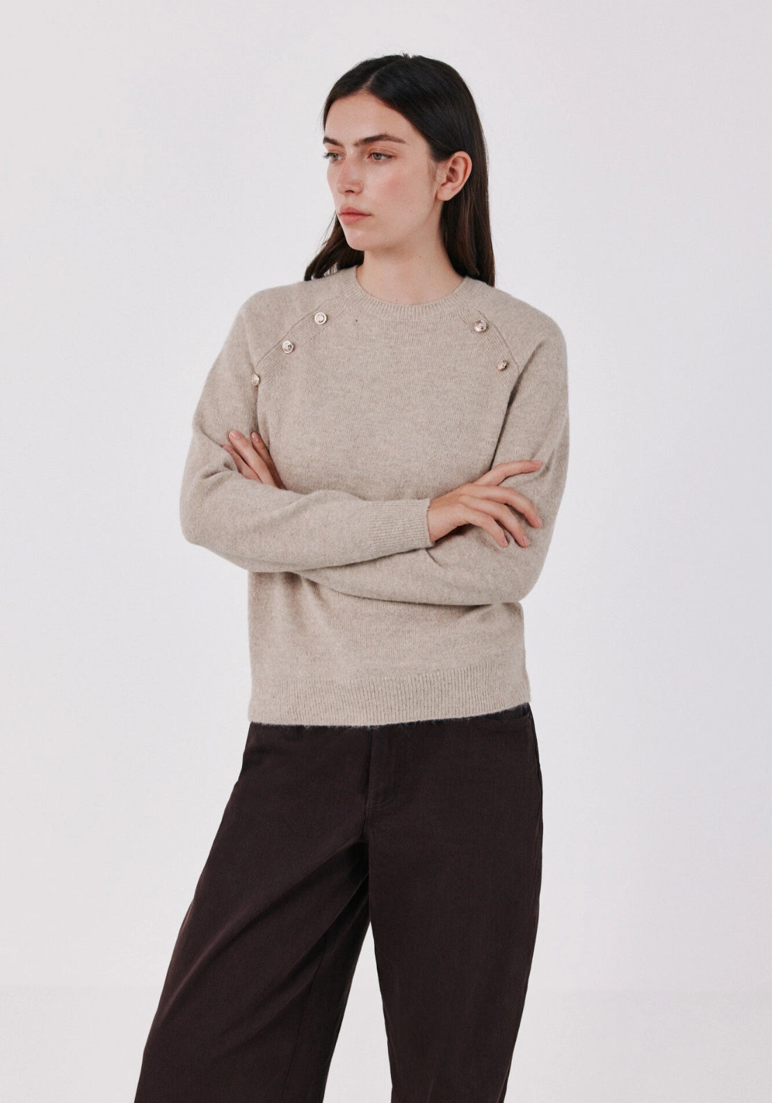 Button Accent Soft Jumper - Sand