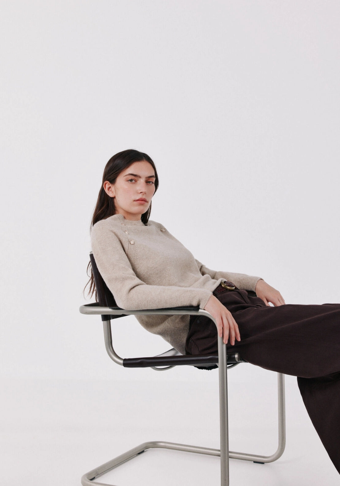 Button Accent Soft Jumper - Sand