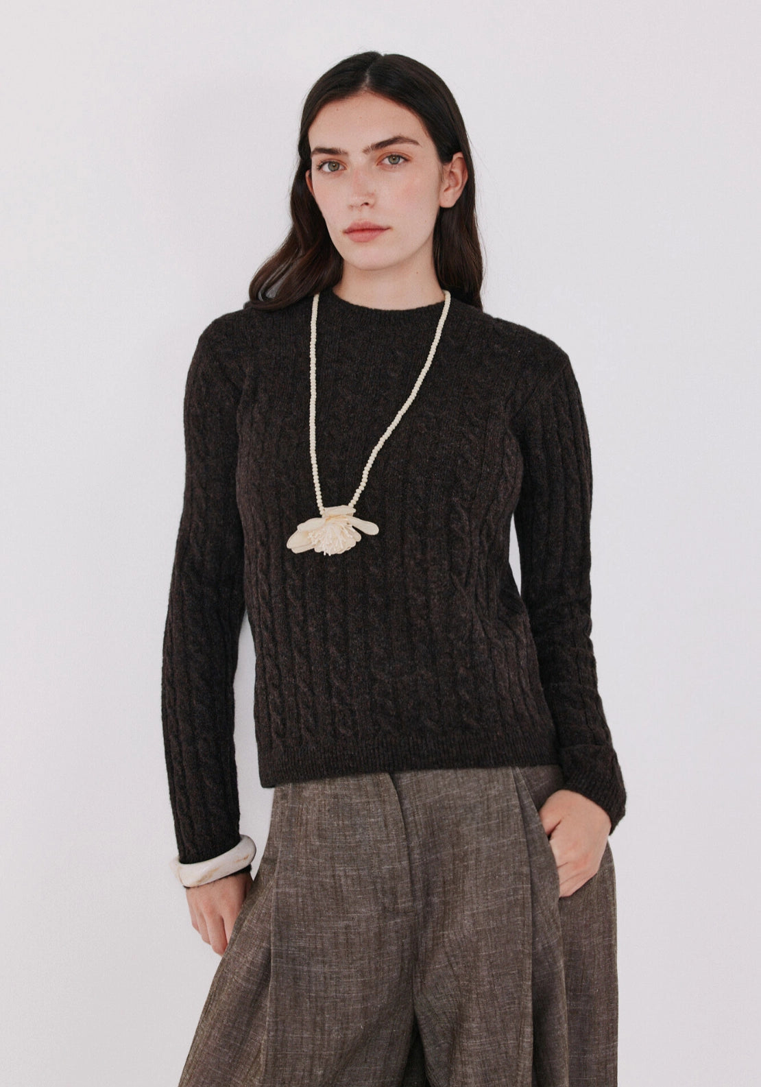 Light CableKnit Sweater - Dark Brown