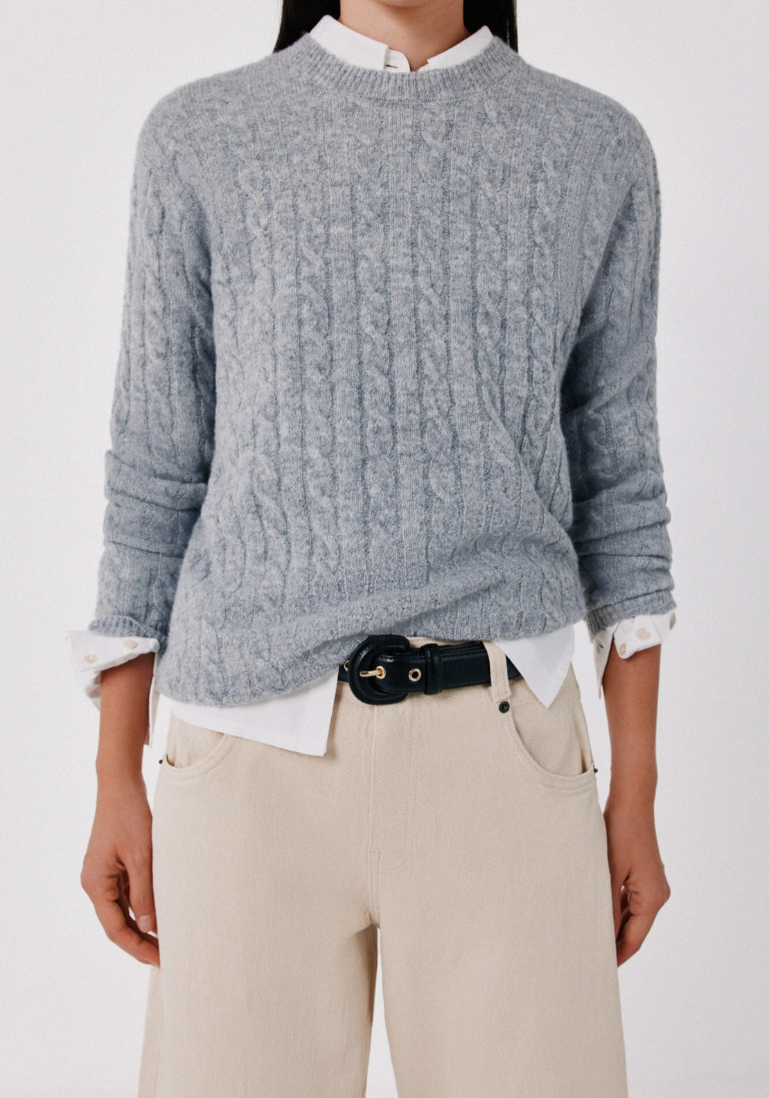 Light CableKnit Sweater - Light Grey