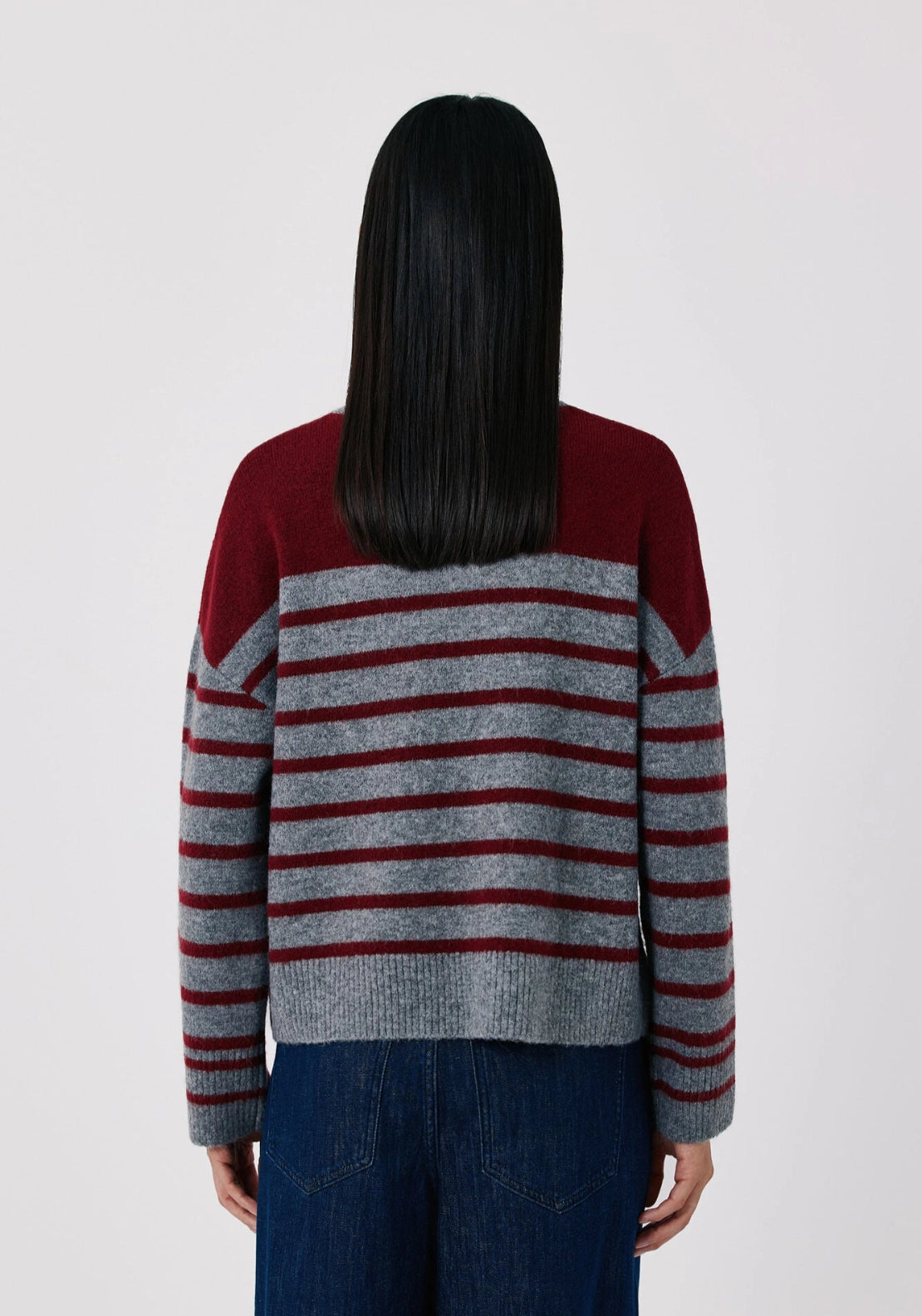 Soft Striped High Neck Jumper - Light Grey