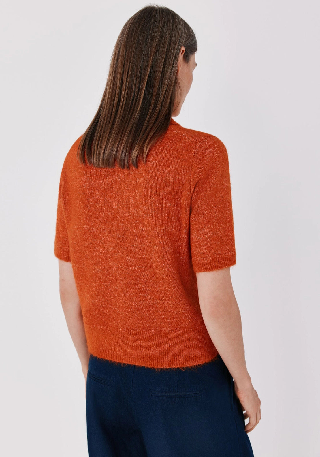 Short Sleeve Polo Neck Jumper - Orange
