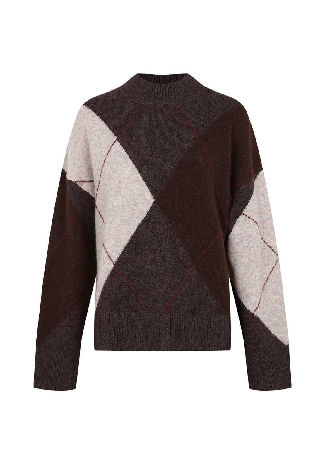 Soft Diamond High Neck Jumper - Tan