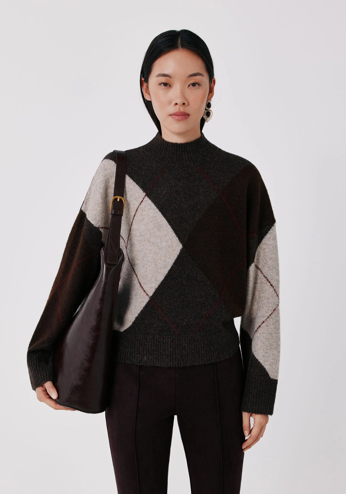 Soft Diamond High Neck Jumper - Tan