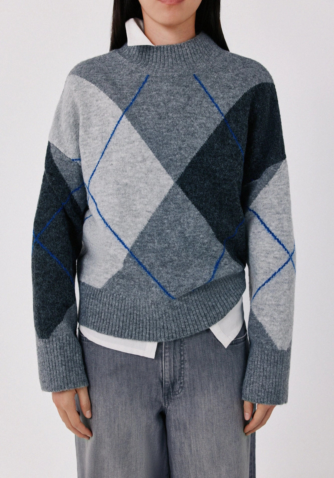 Soft Diamond High Neck Jumper - Charcoal Grey