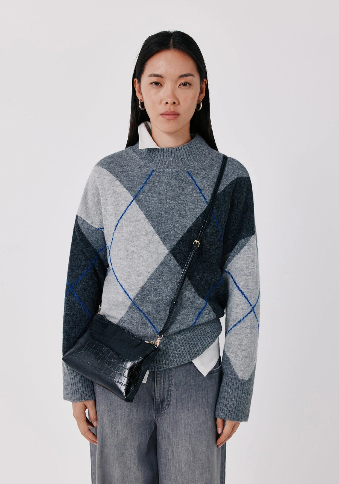 Soft Diamond High Neck Jumper - Charcoal Grey