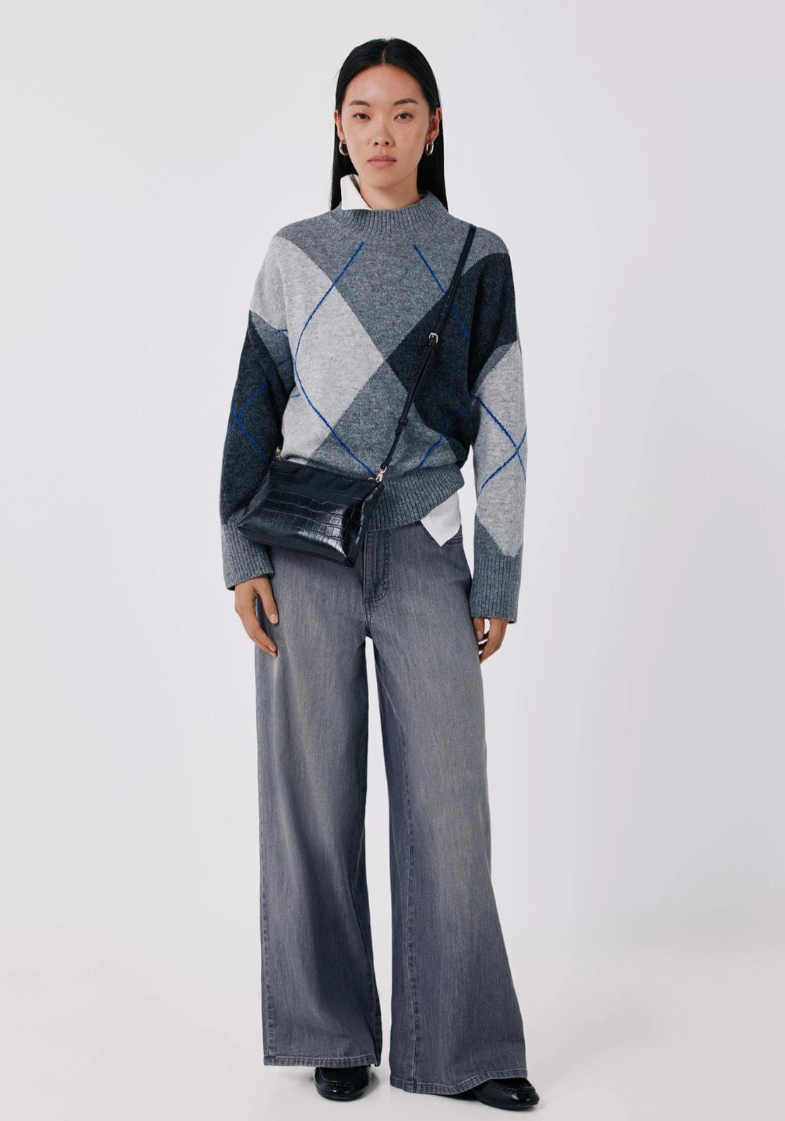 Soft Diamond High Neck Jumper - Charcoal Grey